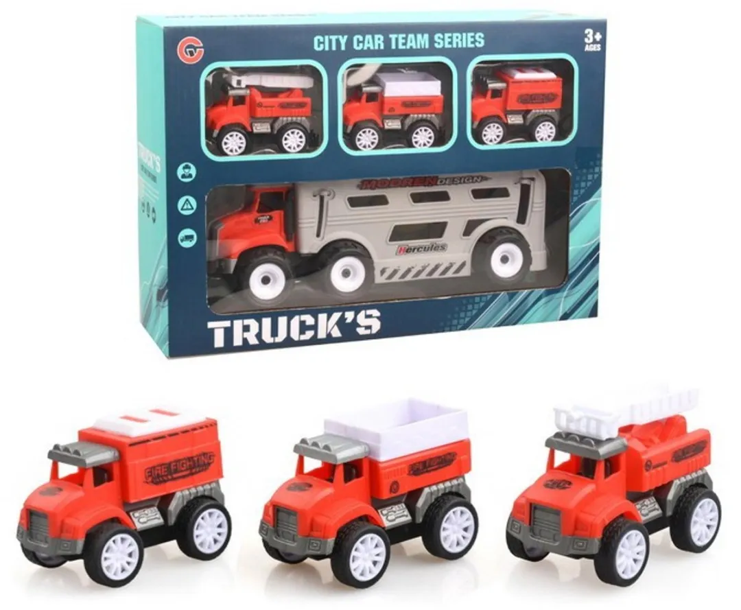 YJ Toys Trucks 4in1 Vrachtwagen & Brandweervoertuigen 24cm