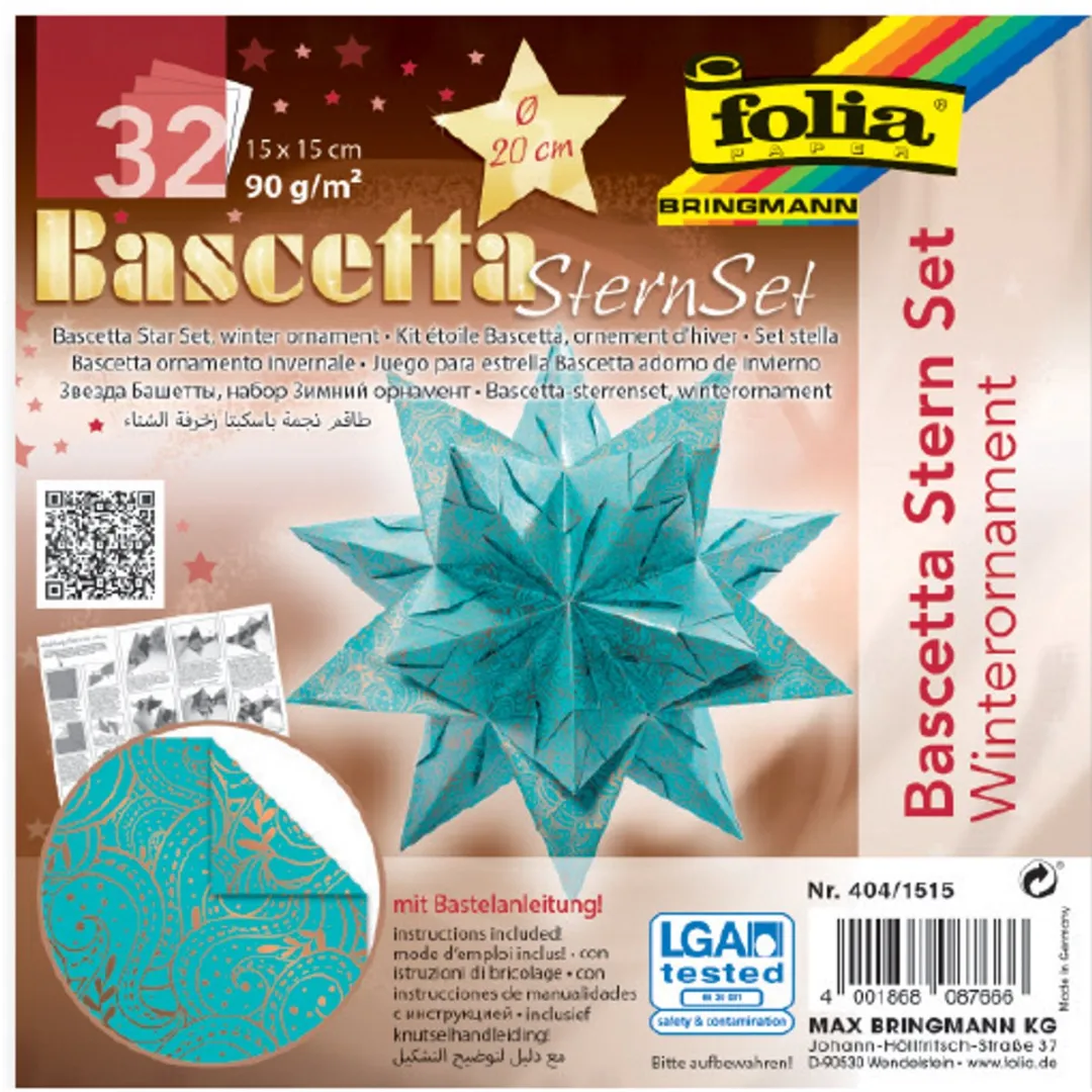 Folia Vouwbladen Bascetta-ster Turquoise - 32 Vel 15x15cm