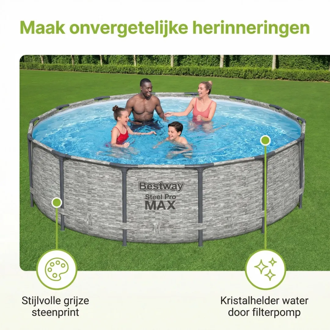 Bestway Steel Pro MAX Zwembad 488x122cm - 8-delig - Grijs