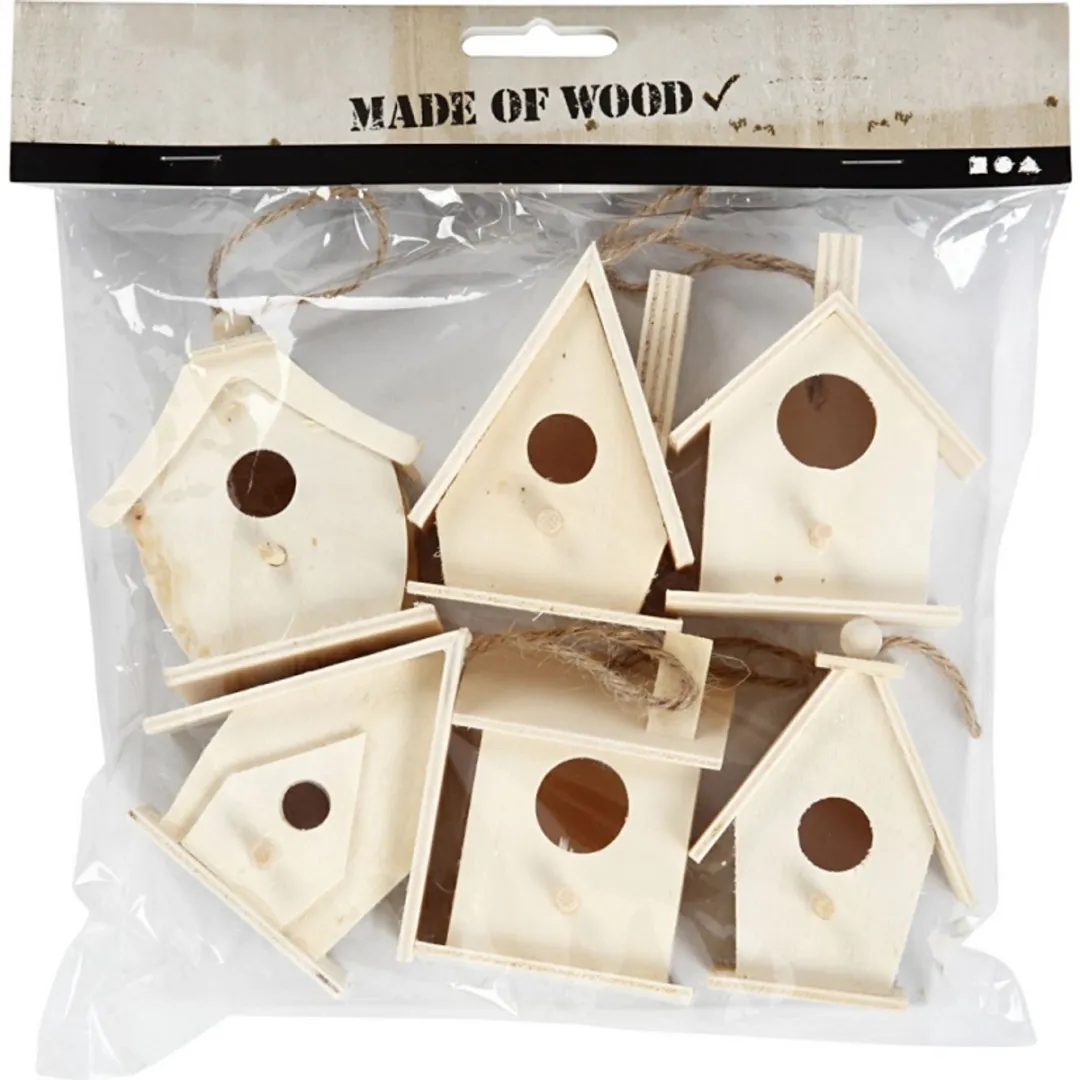Creativ Company Houten Vogelhuisjes - 6 Stuks