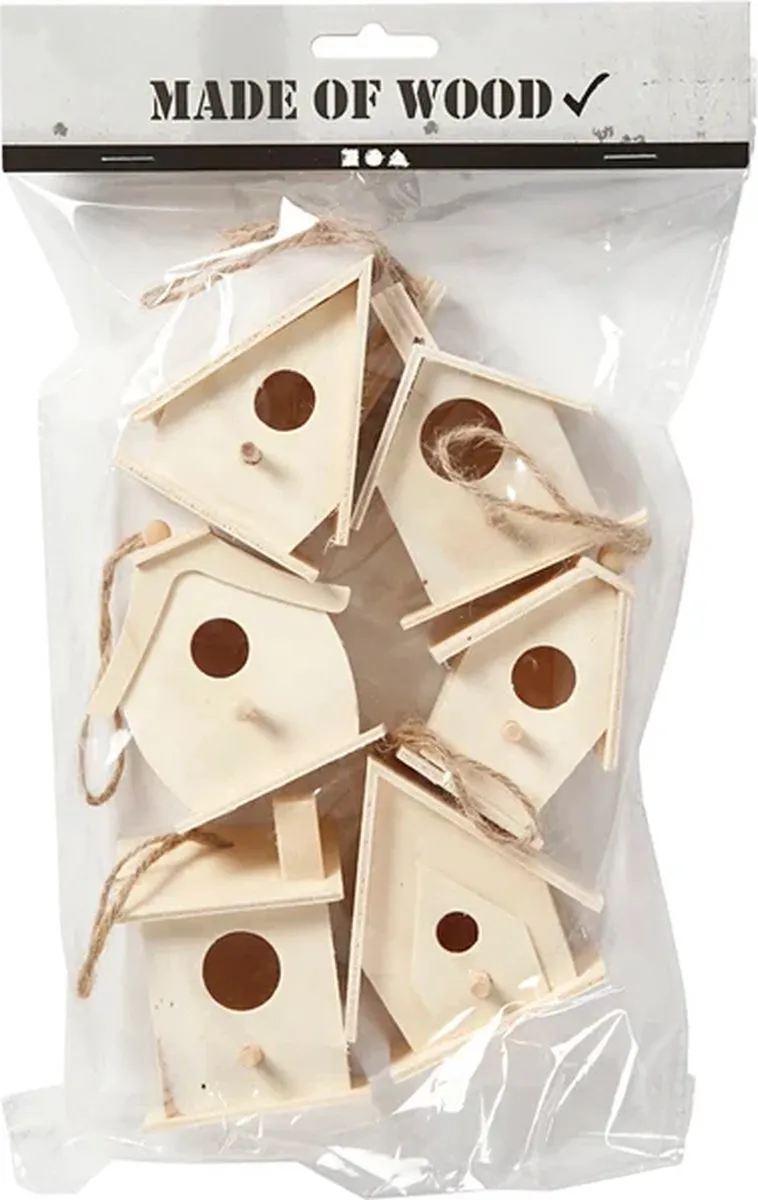 Creativ Company Houten Vogelhuisjes - 6 Stuks