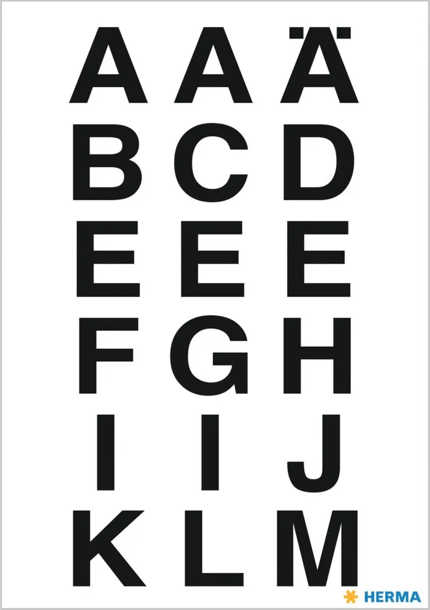 Herma Alfabet Stickers 72 Stuks - Zwart - 20x20mm