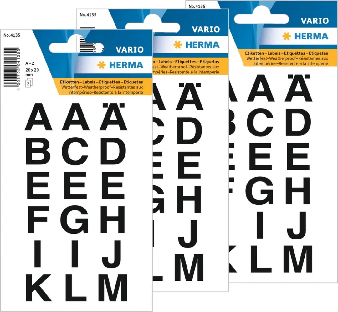 Herma Alfabet Stickers 72 Stuks - Zwart - 20x20mm