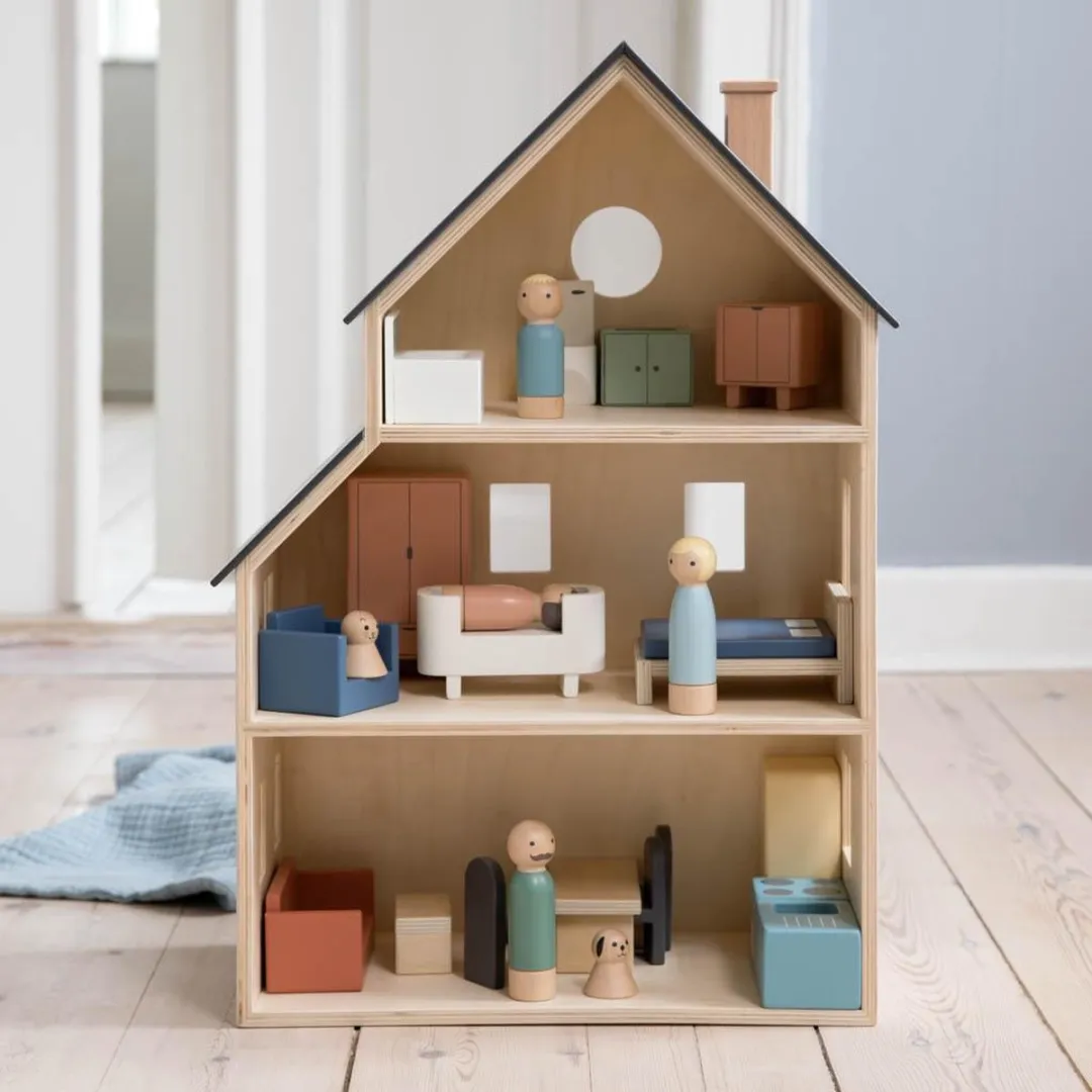 Sebra Poppenhuis Keuken Hout - Blauw/Grijs/Gelb