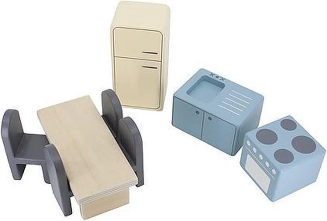 Sebra Poppenhuis Keuken Hout - Blauw/Grijs/Gelb