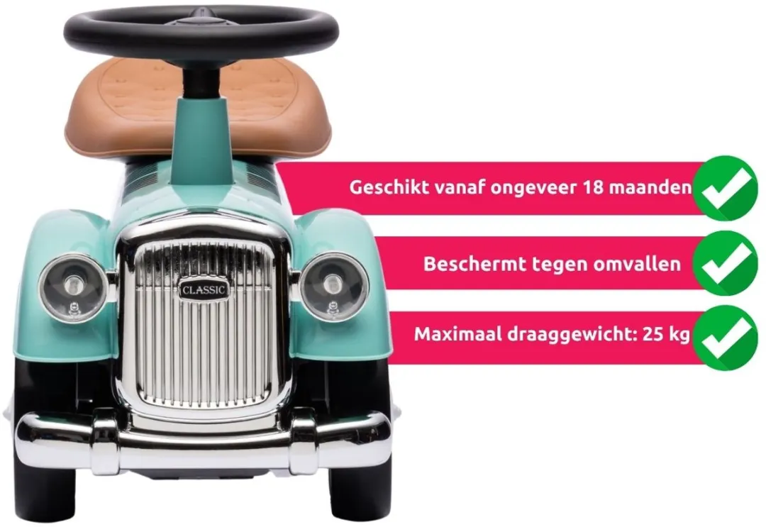 Eco Toys Retro Loopauto Roze - Met Claxon & Opbergruimte