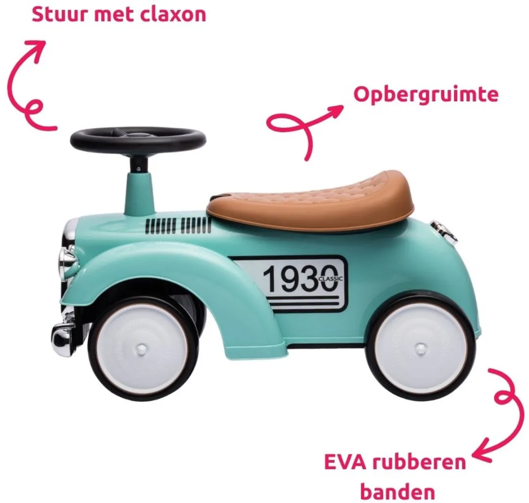 Eco Toys Retro Loopauto Roze - Met Claxon & Opbergruimte
