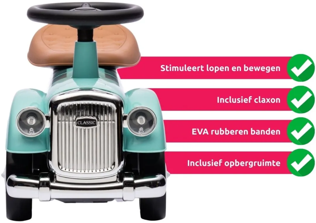 Eco Toys Retro Loopauto Roze - Met Claxon & Opbergruimte