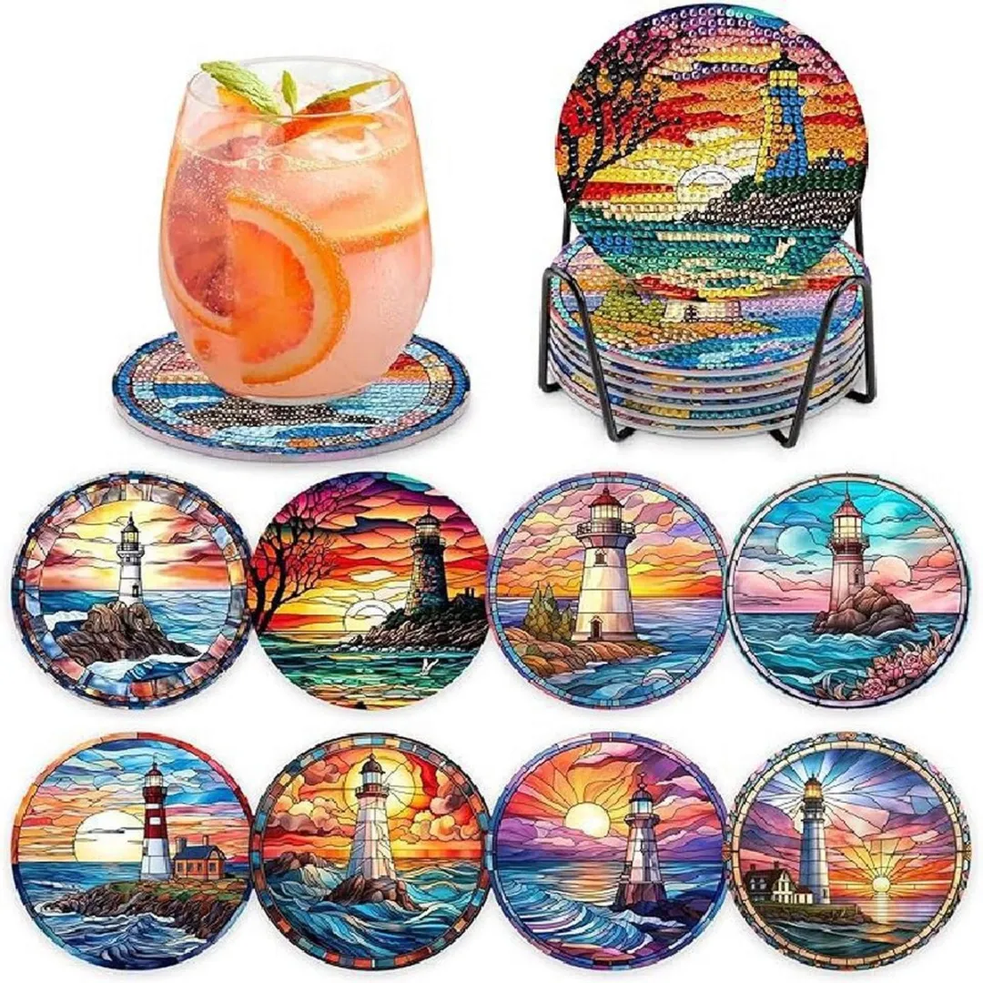 VDTOYS Diamond Painting Onderzetters SET V Vuurtoren