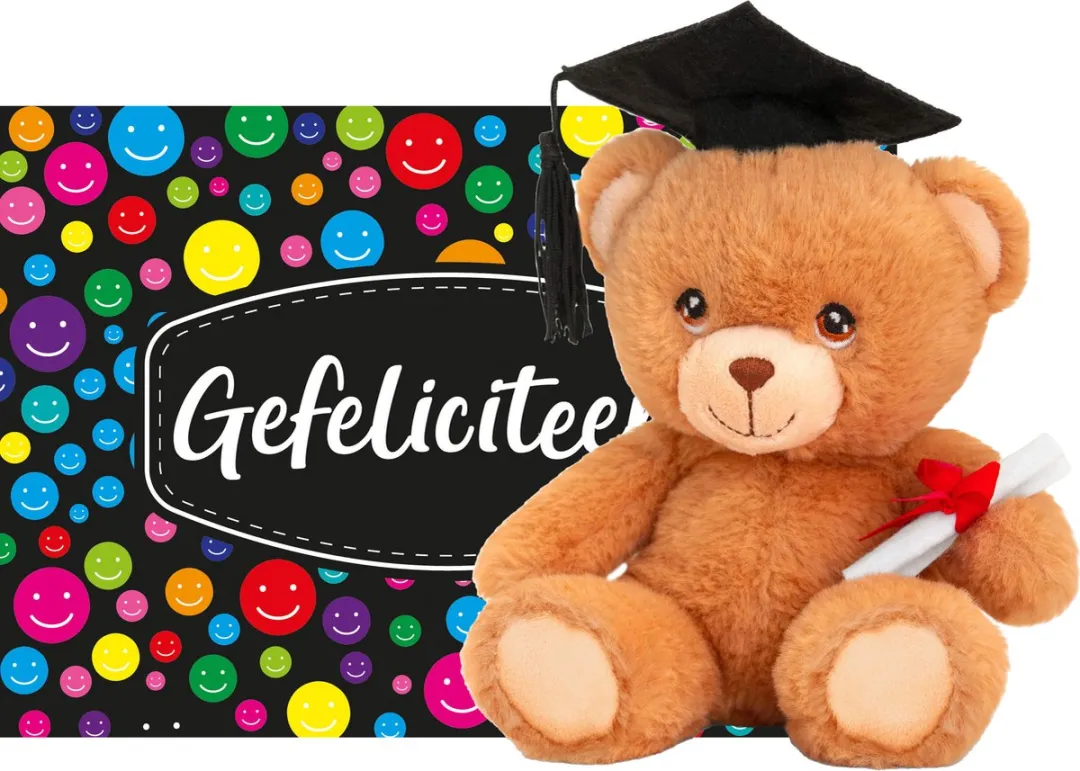 Keel Toys Gefeliciteerd Wenskaart A5 - Geslaagd Knuffelbeer 14cm - Multi