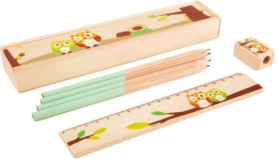 BIGJIGS Uil Pencil Box - Roze - 12 Stuks