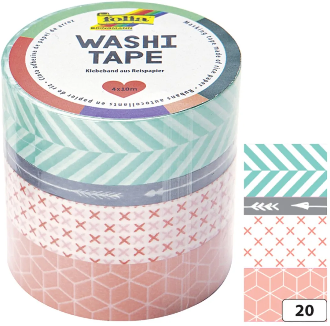 Folia Washi Tape 4x10m - Groen/Rozew/Blauw