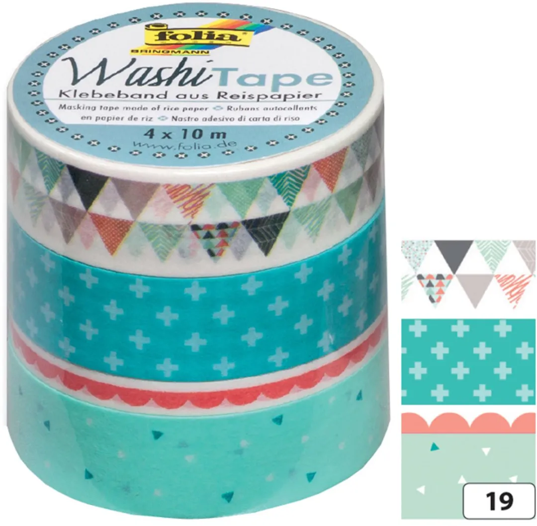 Folia Washi Tape 4x10m - Groen/Rozew/Blauw