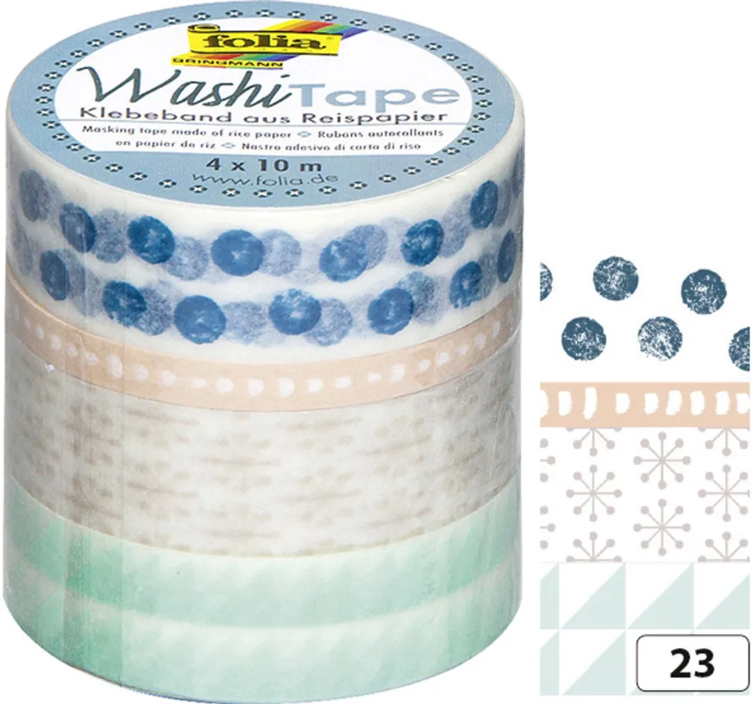 Folia Washi Tape 4x10m - Groen/Rozew/Blauw