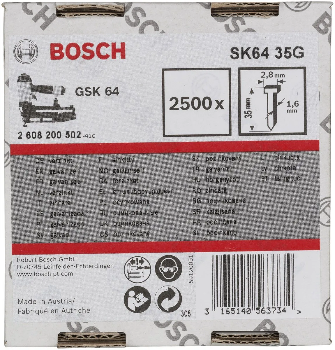 Bosch SK64 35G Nagel met verzonken kop - 1.6/16G - 35 Stuks