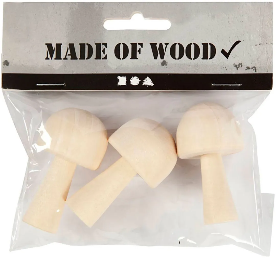 Creativ Company Houten Paddenstoelen 5,2x2,9cm - 3 Stuks - Multicolor