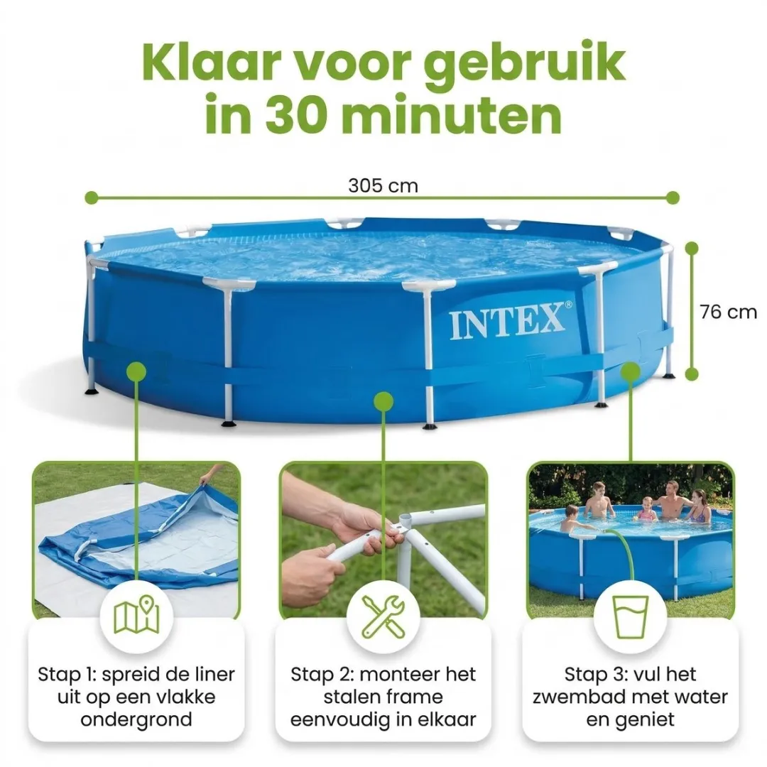 Intex 28200NP-Blauw Rond Frame Zwembad 305x76cm - 7-delig