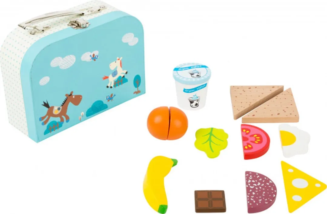 Small Foot Houten Lunchbox 11-delig - 19x15cm - Blauw/Wit