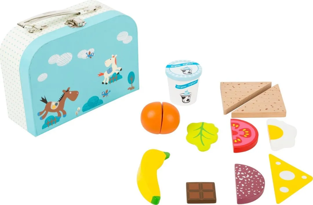 Small Foot Houten Lunchbox 11-delig - 19x15cm - Blauw/Wit
