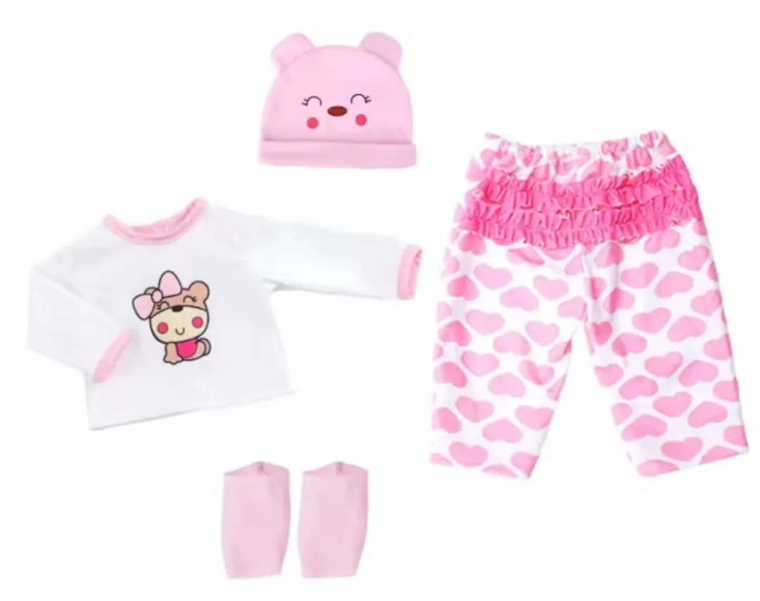 Happy U Kids Poppenkleding Casual Outfit Roze 00396 - Babypop 43cm