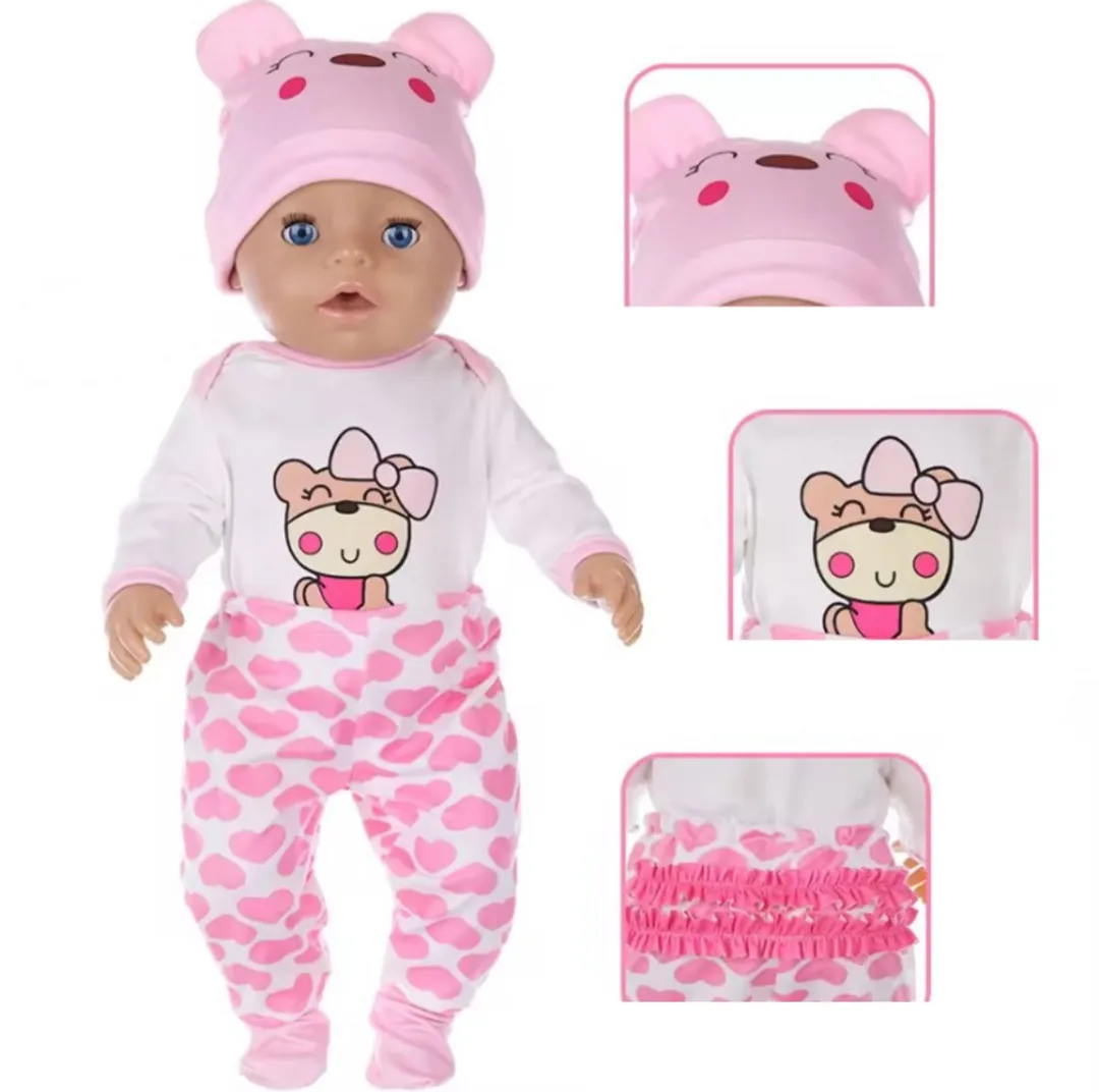 Happy U Kids Poppenkleding Casual Outfit Roze 00396 - Babypop 43cm