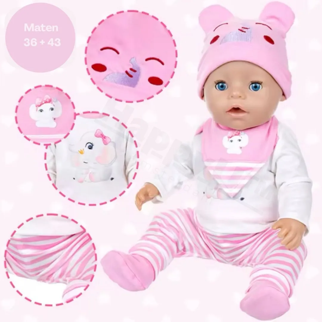 Happy U Kids Poppenkleding Casual Outfit Roze 00396 - Babypop 43cm