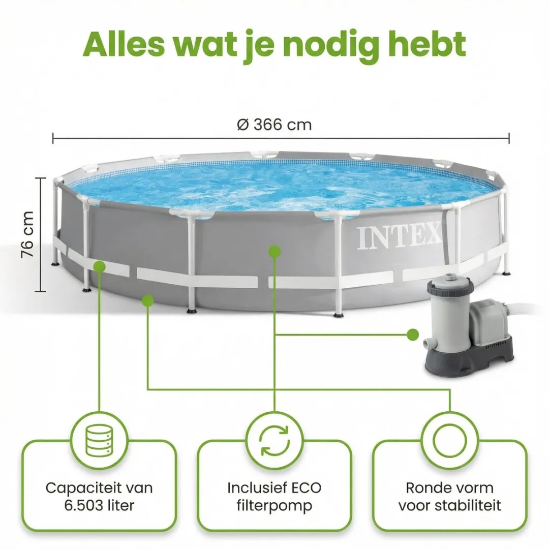 Intex Prism Frame Zwembad 366x76cm - Grijs - 7-delig