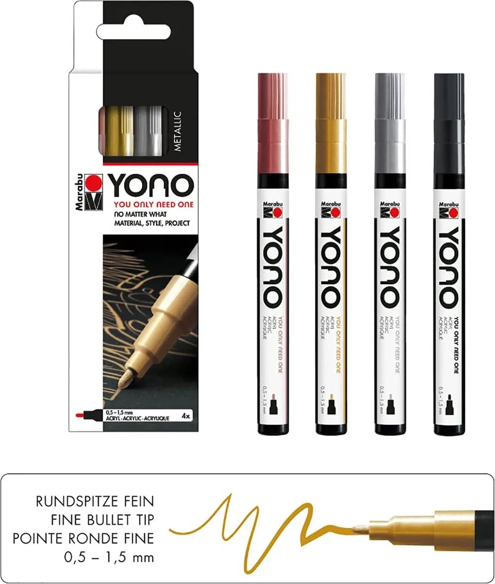 Marabu YONO Marker Set - 4 Kleuren Metallic - 0.5-1.5mm - afbeelding 6 van 6