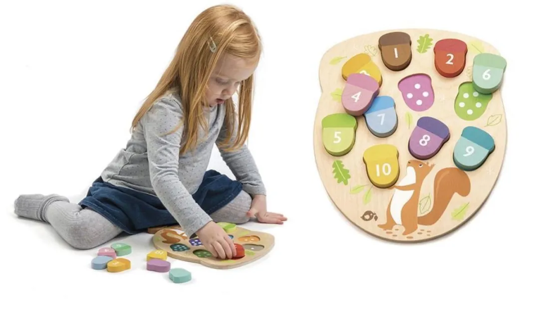 Tender Toys Vormenpuzzel Eikels Junior Hout 11 Stuks - Multicolor