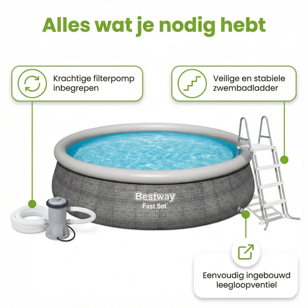 Bestway Fast Set Opblaaszwembad 457cm - 7-delig - Grijs - afbeelding 6 van 6
