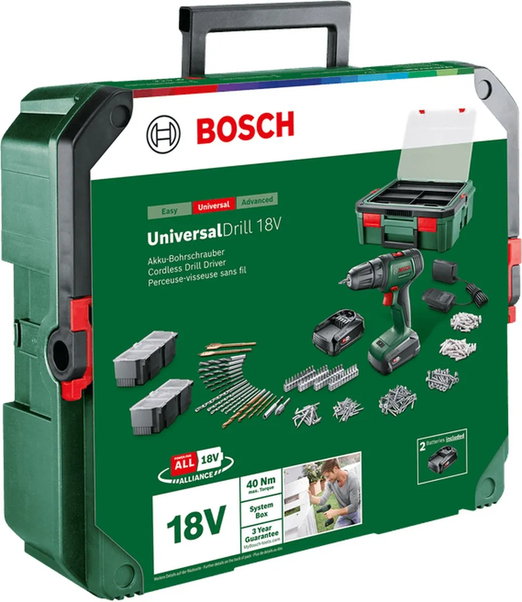 Bosch UniversalDrill 18 Accuboormachine 10mm - 2 Accu's - 20 Instellingen