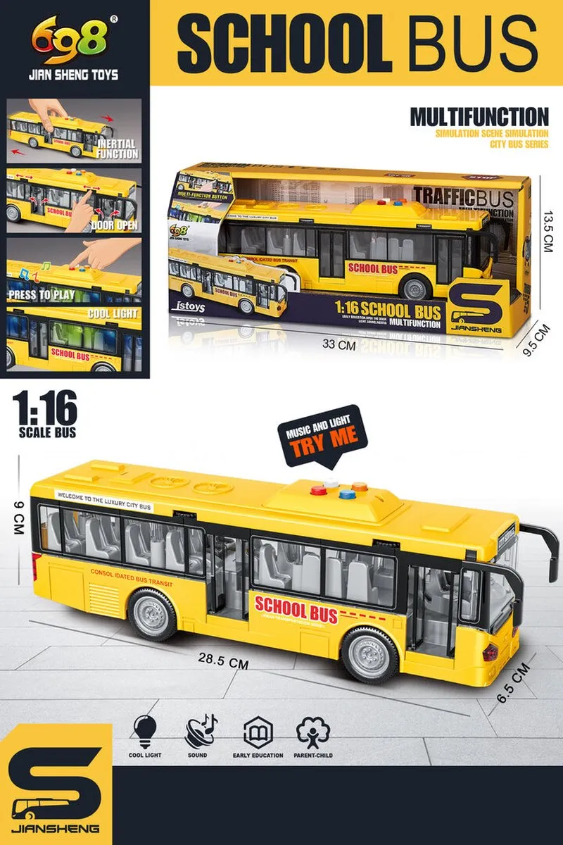 698 Toys Schoolbus Geel Licht & Geluid 28.5cm