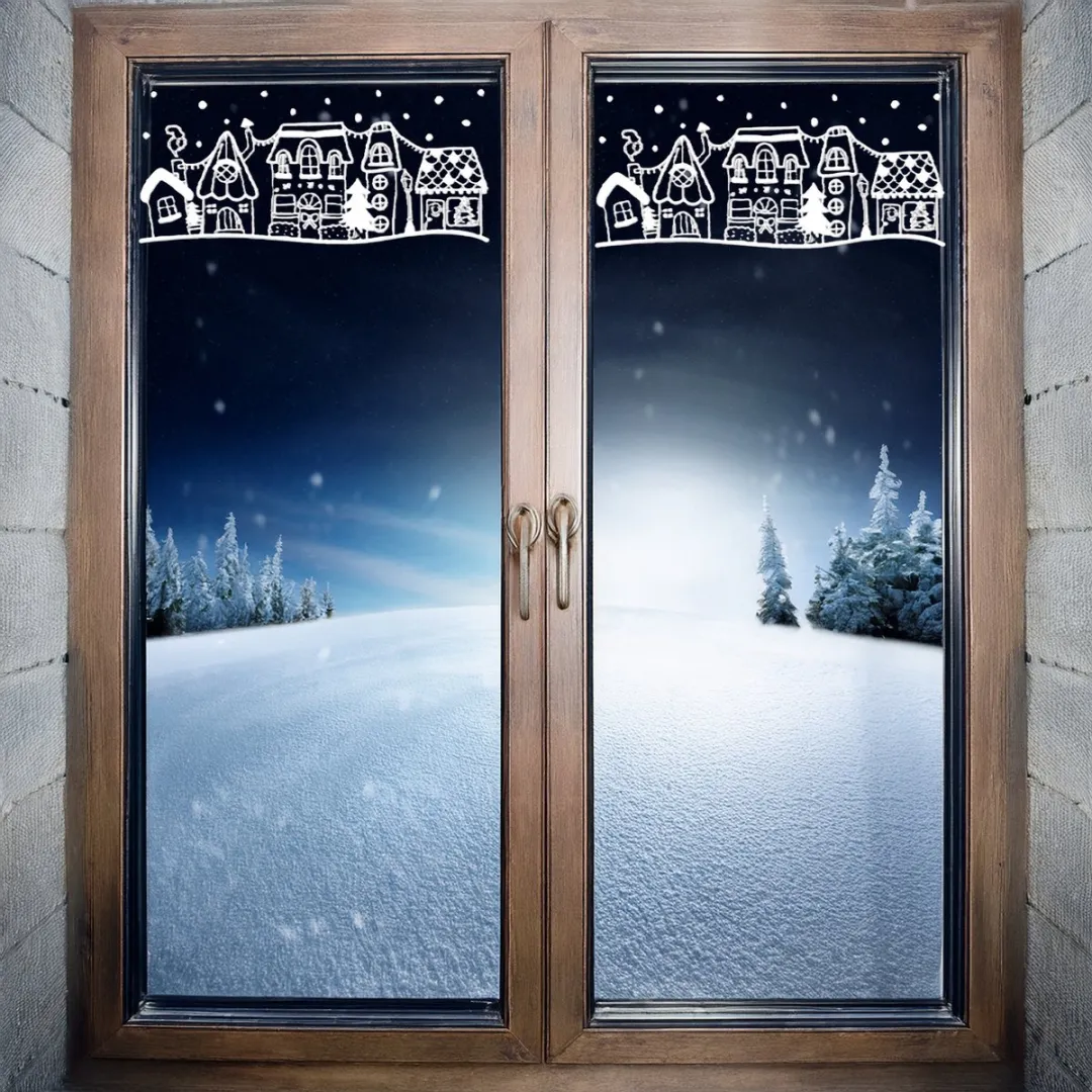 Anna's Collection Kerst Raamstickers Huisjes - 23x49cm - Multi