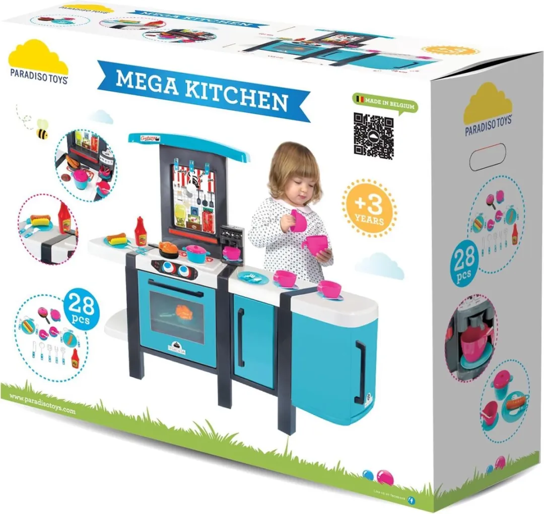 Paradiso Toys Speelkeuken Junior 114x48cm Blauw/Wit - 29-delig