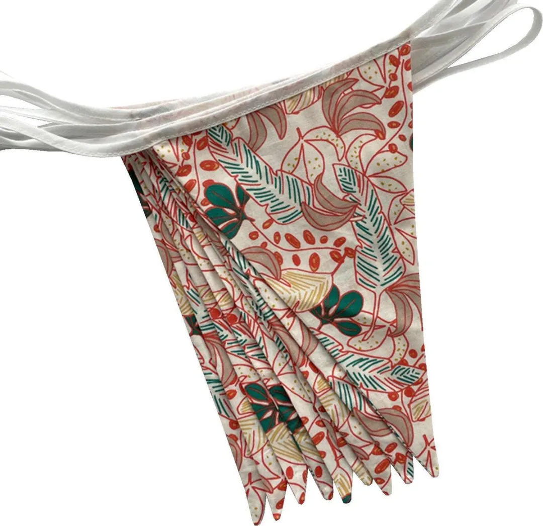BINK Bedding Stoffen Slinger Pien L - 5m - 9 Vlaggetjes - Groen/Oranje/Zand/Goudgeel
