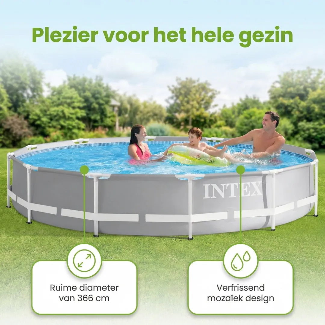 Intex Rond Prism Frame Zwembad 366x76cm - Grijs - 7-delig
