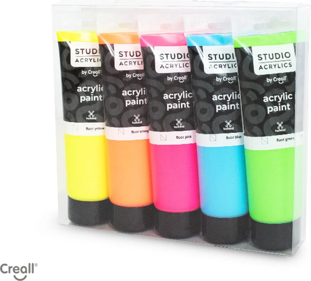 Creall Acrylverf Assortiment Fluor - 5 Kleuren 600ml