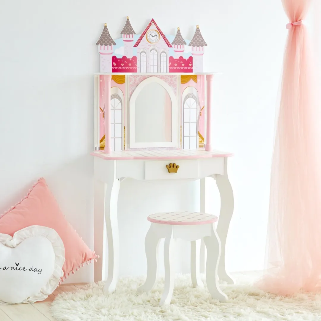 Teamson Kids Houten Kaptafel Dromenland Kasteel - Wit/Roze