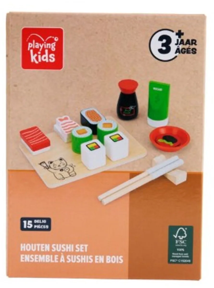 Playing Kids Houten Sushiset 15-delig