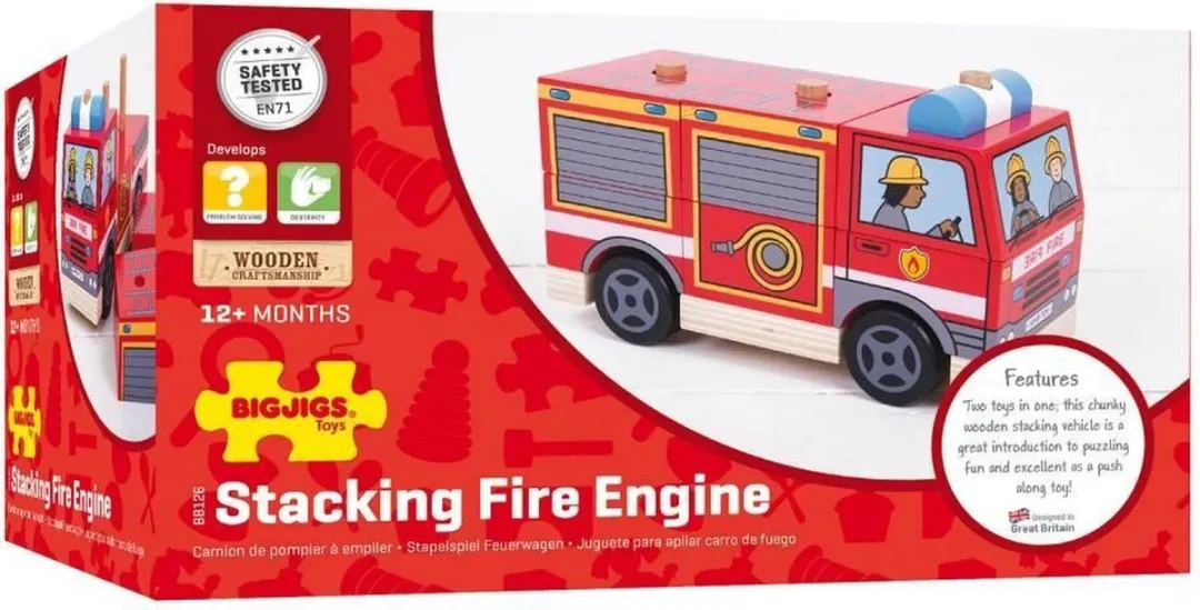 BIGJIGS Stapelblokken Brandweerauto - 12 Stuks - Meerdere kleuren