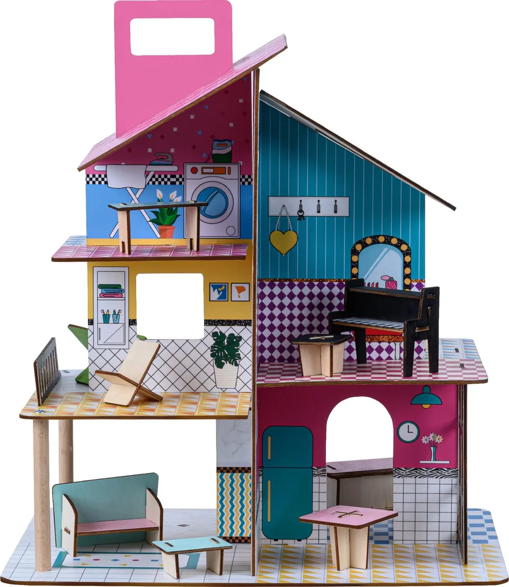 Teamson Kids Houten Poppenhuis TD-13260C - 12 Meubels - Multi