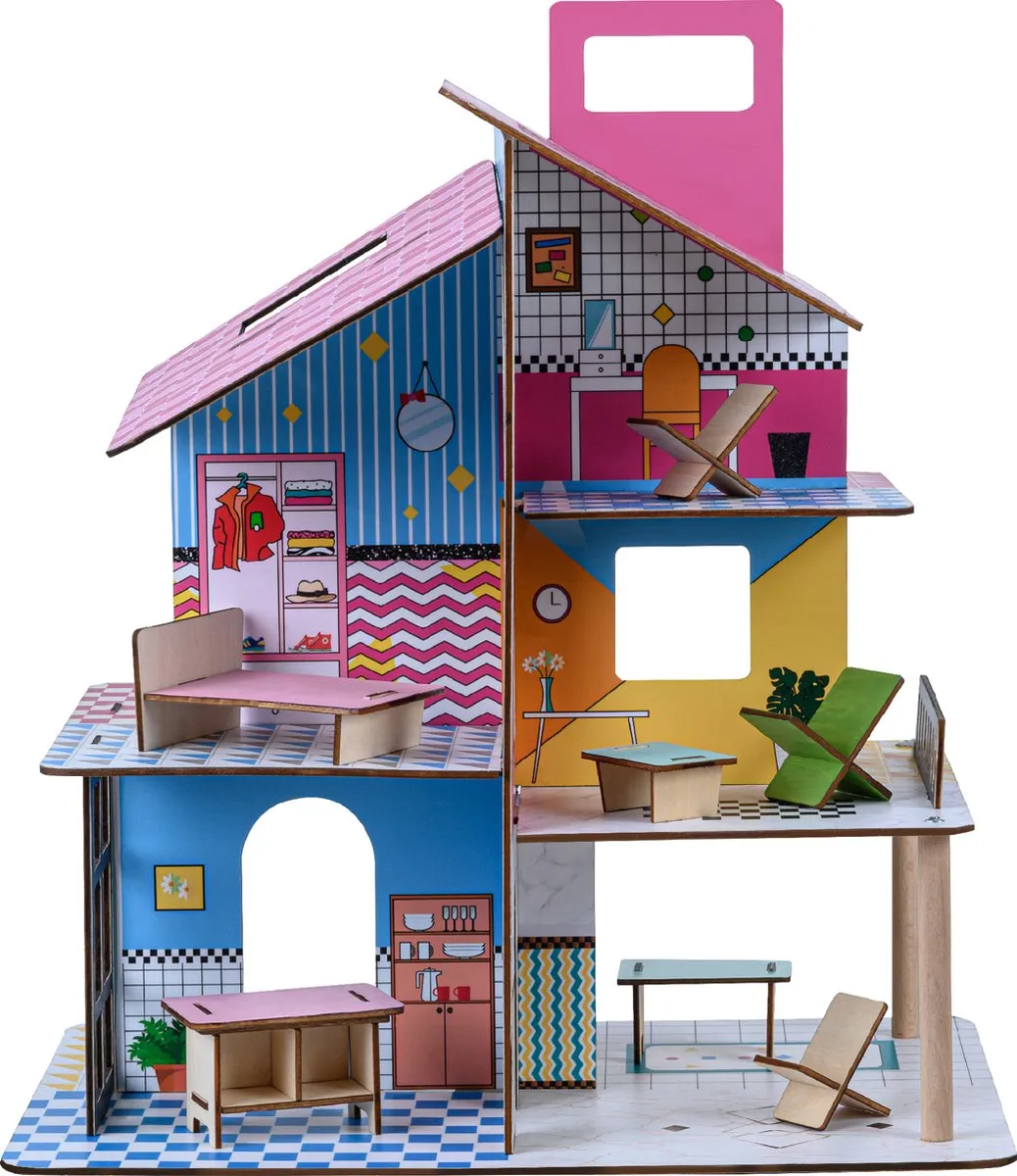 Teamson Kids Houten Poppenhuis TD-13260C - 12 Meubels - Multi