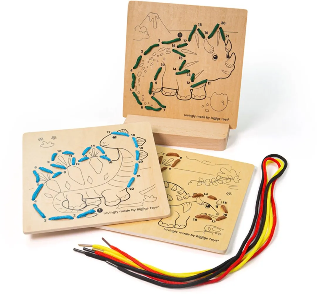 BIGJIGS Lijnen met Getallen Dinosaurussen - Multikleur