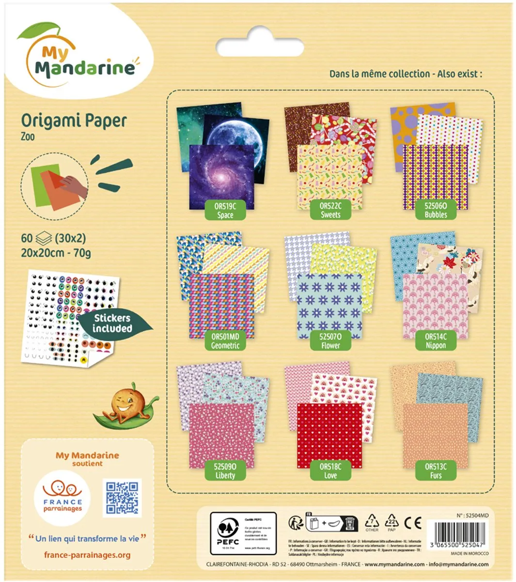 Clairefontaine Origami Papier Zoo 60 Vel 70g 20x20cm - Meerkleurig