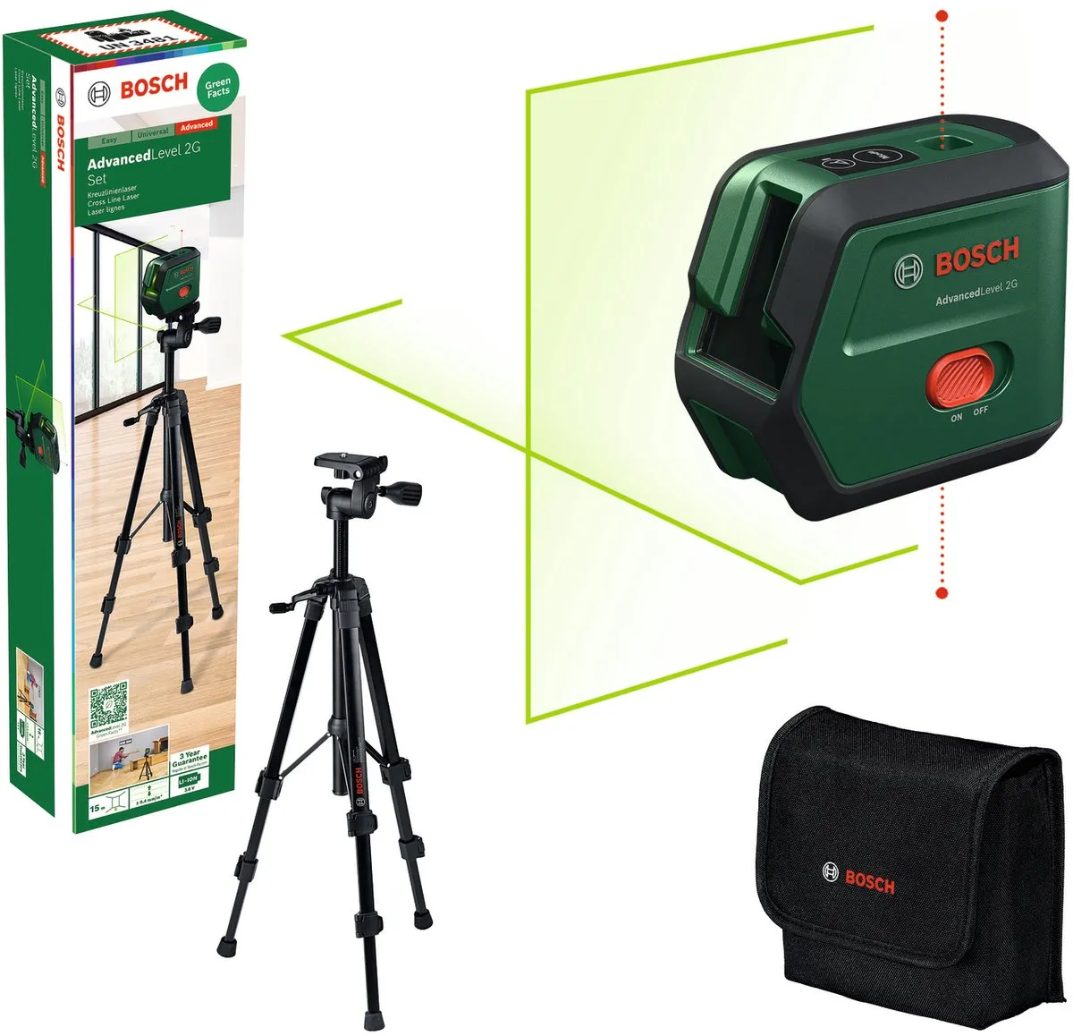 Bosch AdvancedLevel 2G Set - Kruislijnlaser Groen - 1,2m Statief