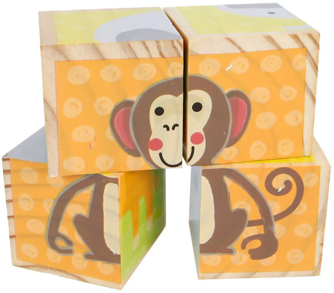 Toys Amsterdam Blokkenpuzzel Dieren Junior 10cm - 4-delig Multicolor