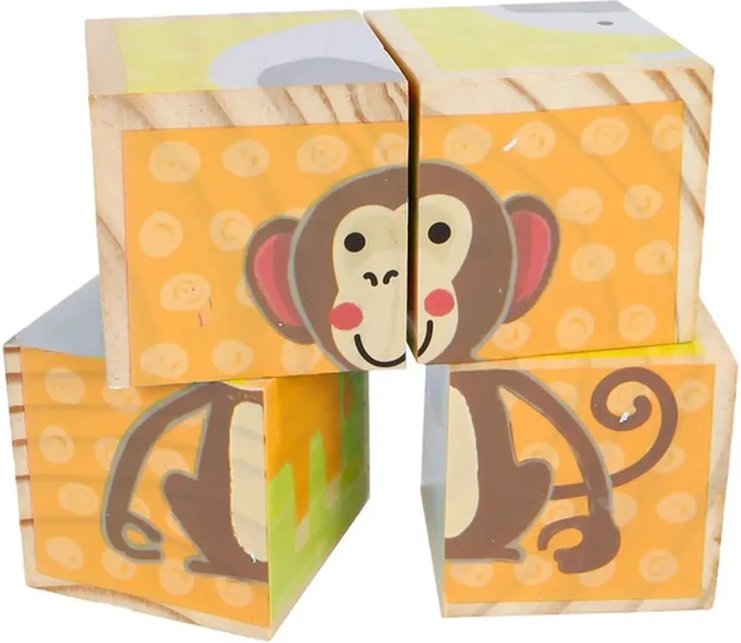 Toys Amsterdam Blokkenpuzzel Dieren Junior 10cm - 4-delig Multicolor