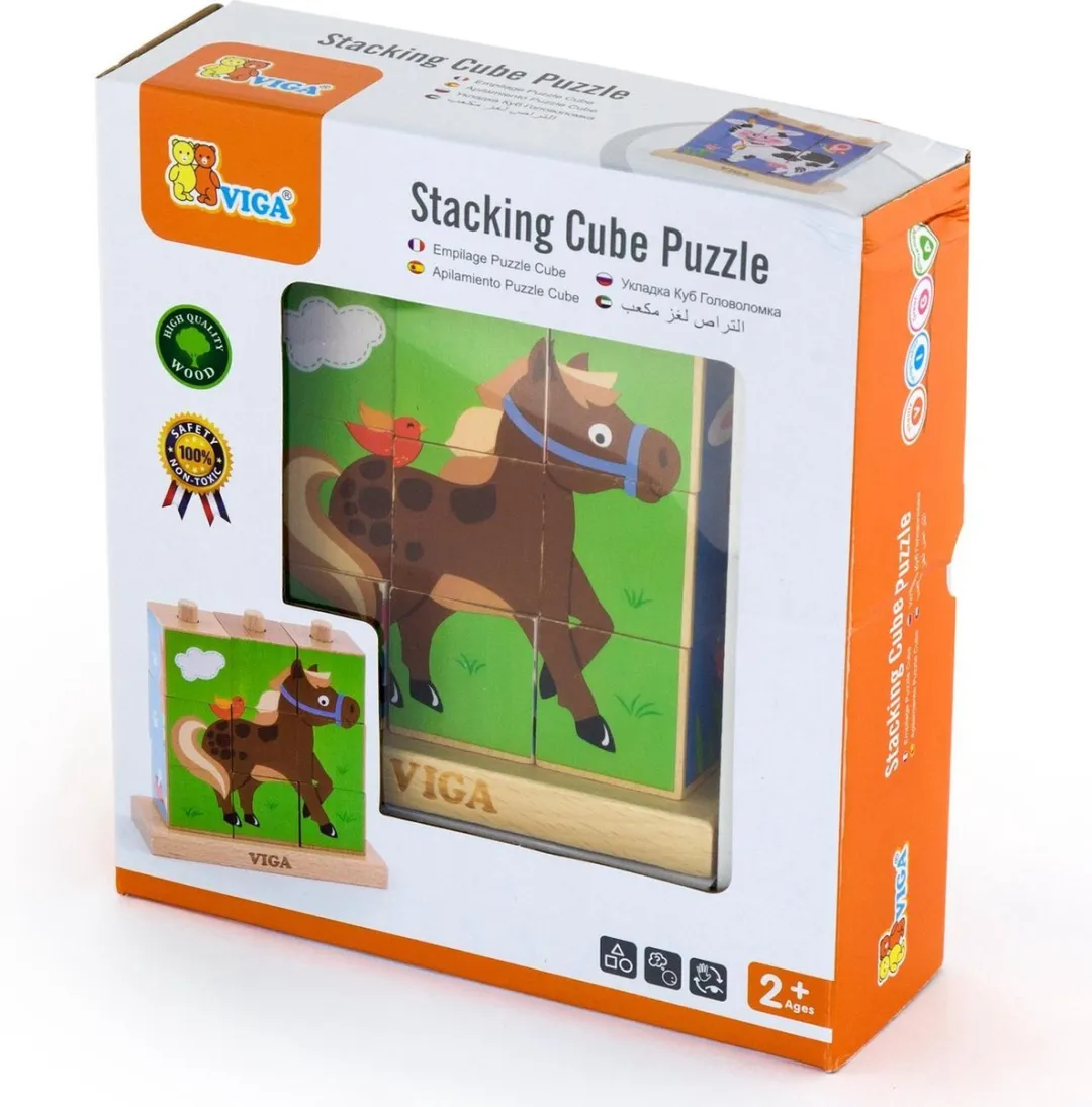 Viga Toys Stapelblok-Puzzel Boerderijdieren 9-delig - Multicolor