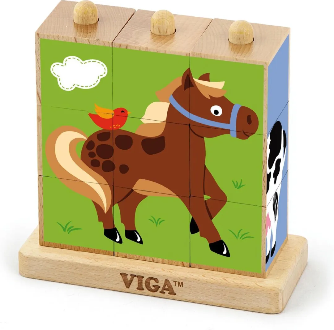 Viga Toys Stapelblok-Puzzel Boerderijdieren 9-delig