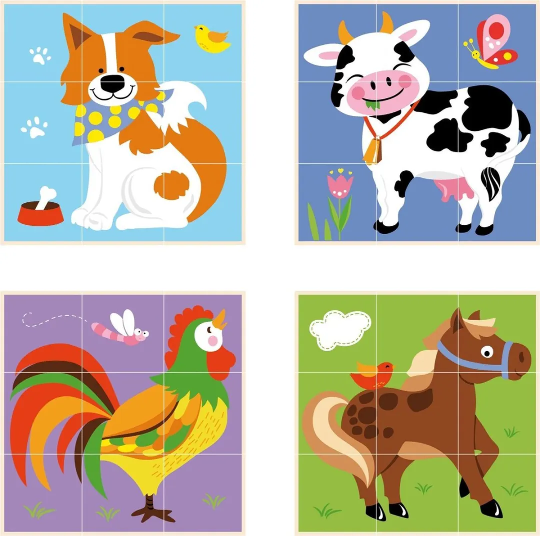 Viga Toys Stapelblok-Puzzel Boerderijdieren 9-delig - Multicolor